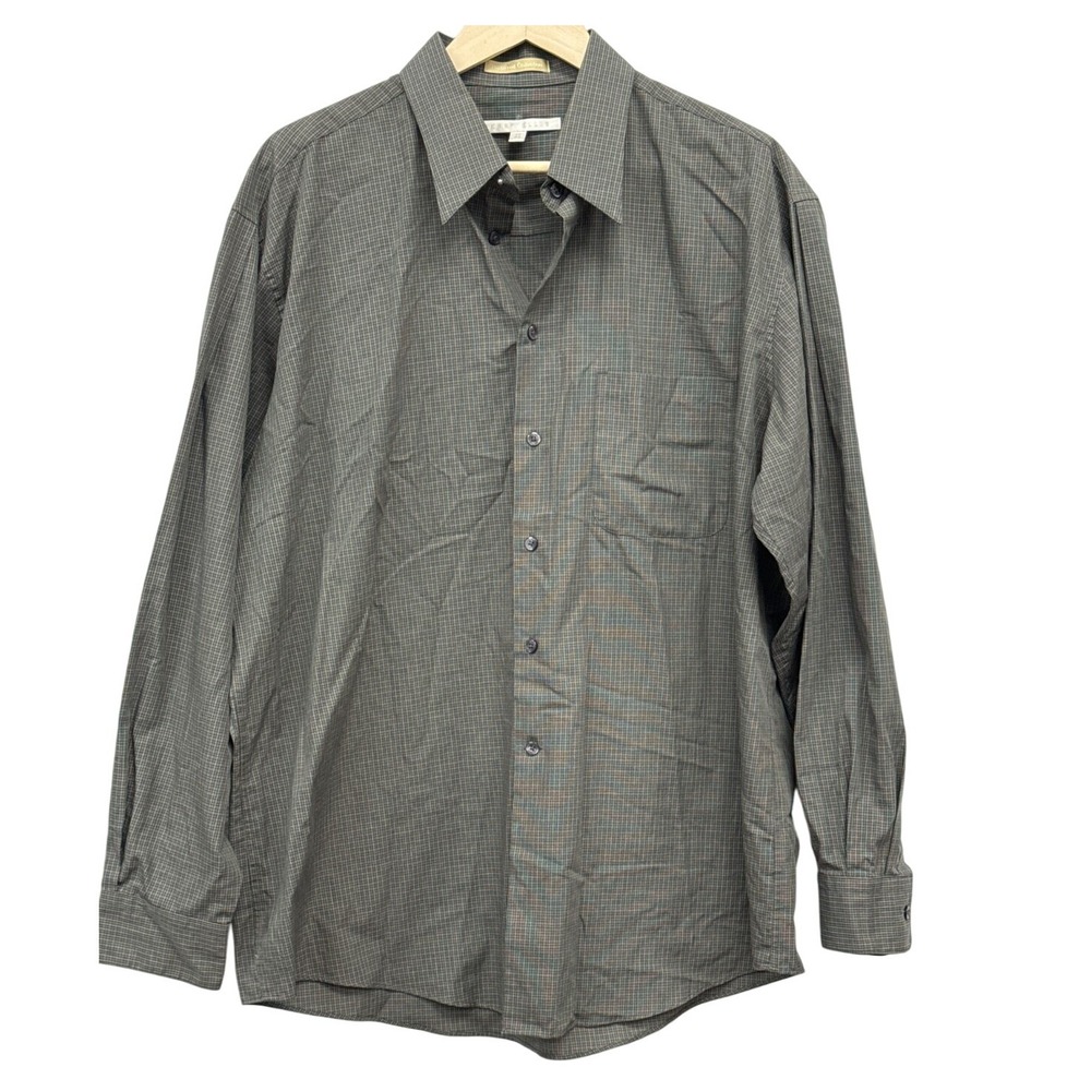 Perry Ellis Preferred Collection Mens 17 34 Long Sleeve Plaid Shirt Gray